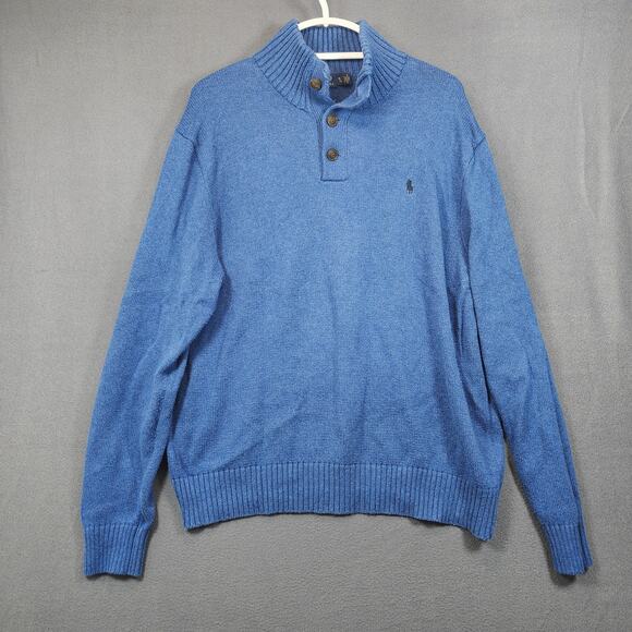 Polo Ralph Lauren Mens Sweater Extra Large Blue Henley Mock Neck Cotton Office - Picture 13 of 14